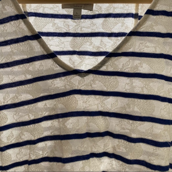 LUCKY BRAND • Semi Sheer Lace Look Striped Top - Size L - Picture 7 of 16